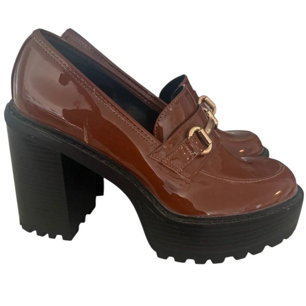 Madden Girl Womens Kiera Platform Horsebit Loafers Patent Leather Size 7 Preppy